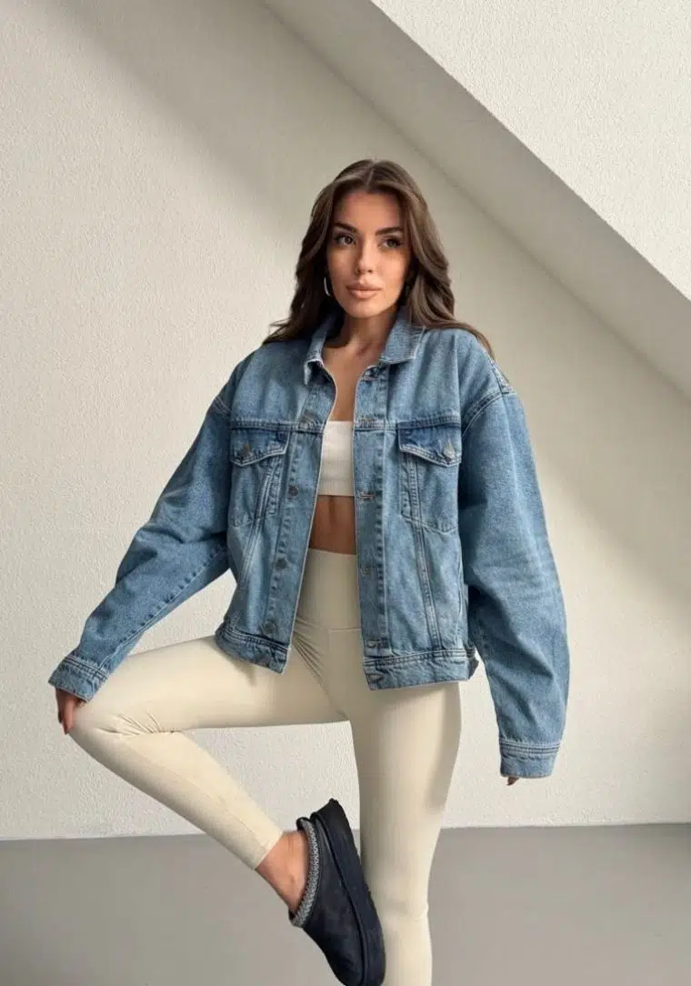 Sırt Yazı Baskılı Kot Ceket 