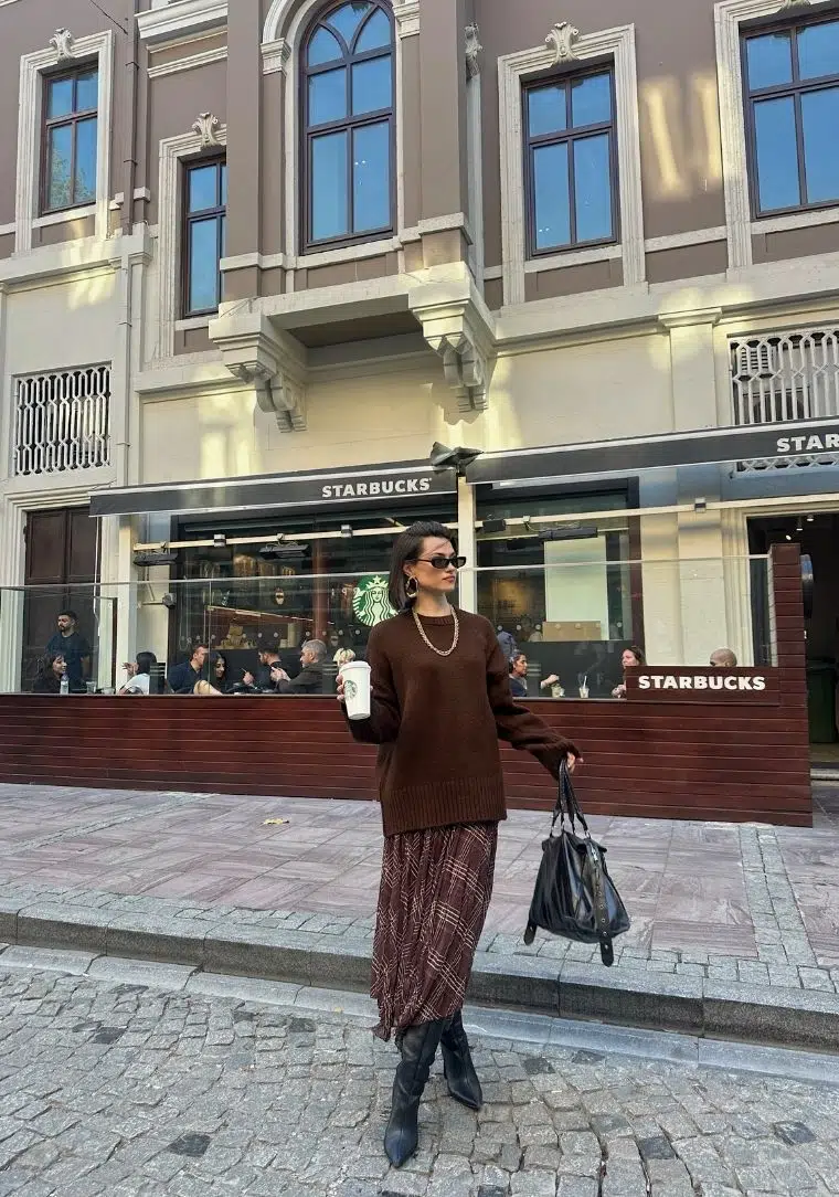 Bisiklet Yaka Kahverengi Kazak 