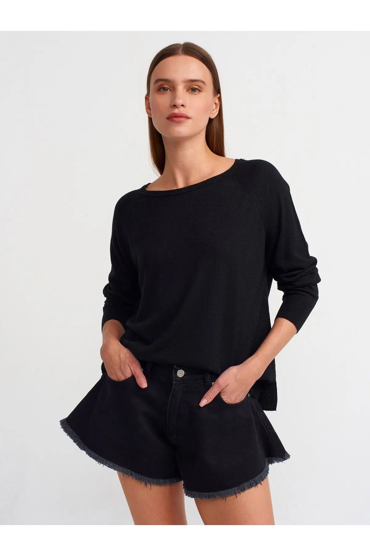 Bisiklet Yaka Simli Basic İnce Triko Kazak 