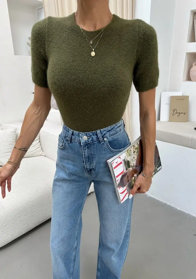 Bisiklet Yaka Yumuşak Dokulu Kısa Kol Triko Kazak 