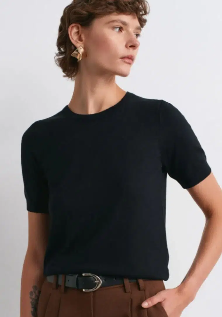 Bisiklet Yaka Kısa Kol Basic Triko Bluz 