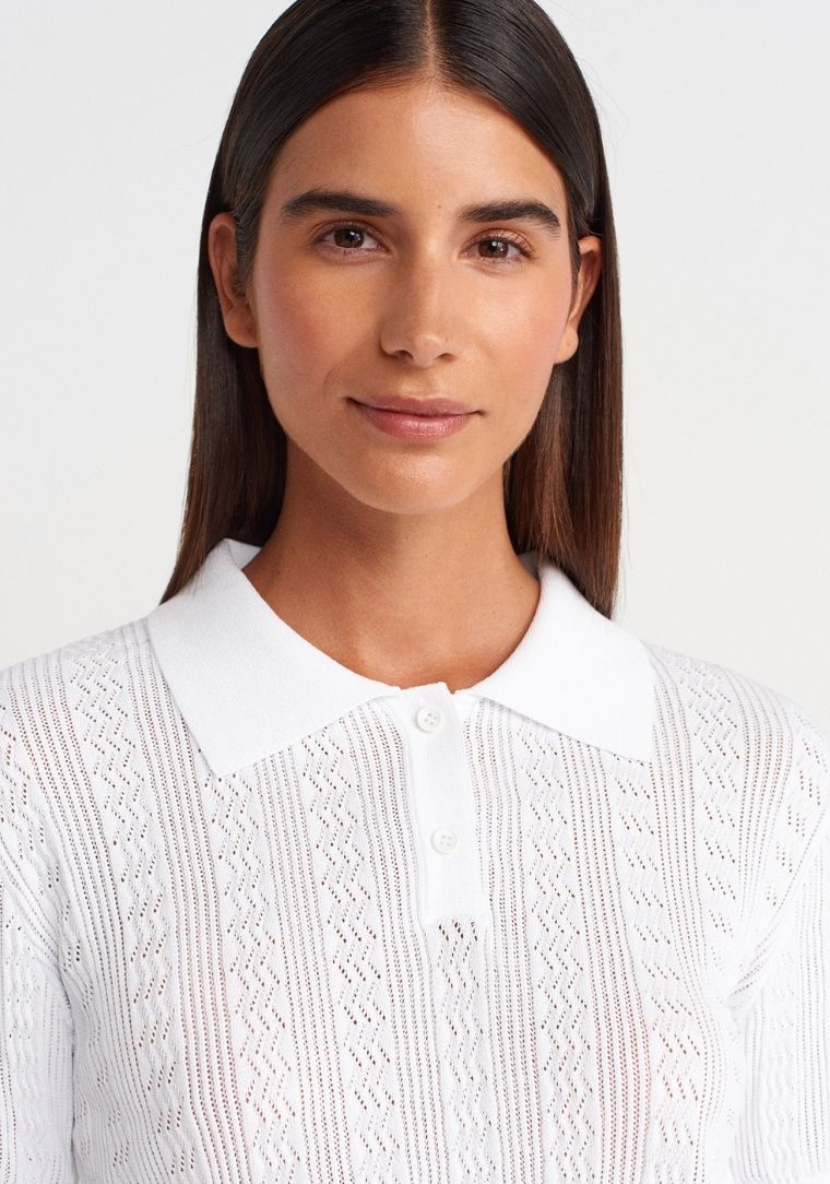 10781 DİL Polo Yaka Düğmeli Ajurlu Triko Bluz 