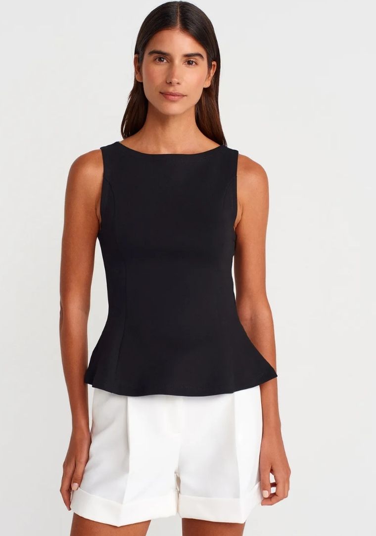 21001 DİL Kayık Yaka Peplum Top 