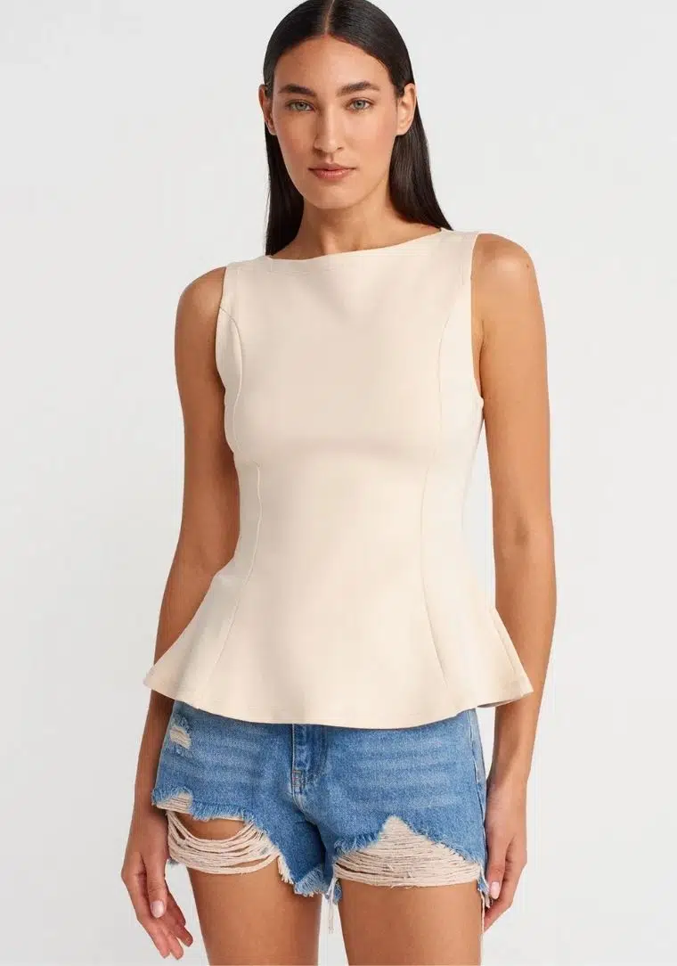 21001 DİL Kayık Yaka Peplum Top 