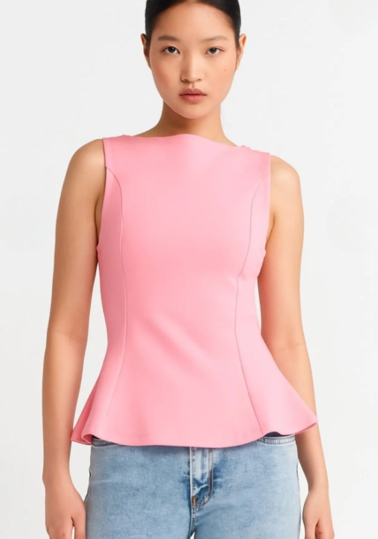 21001 DİL Kayık Yaka Peplum Top 