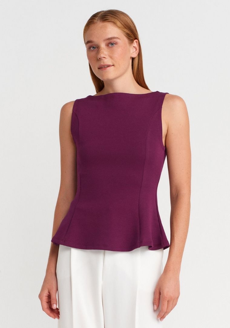 21001 DİL Kayık Yaka Peplum Top 