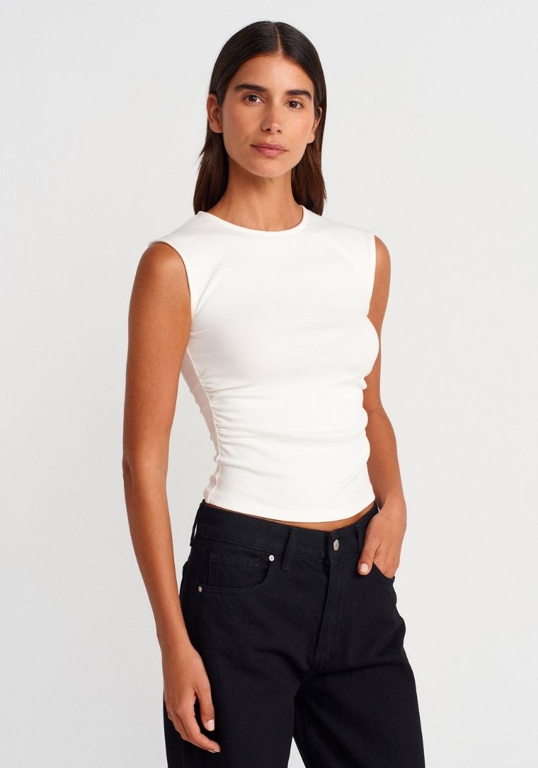 21054 DİL Büzgülü Basic T-shirt 