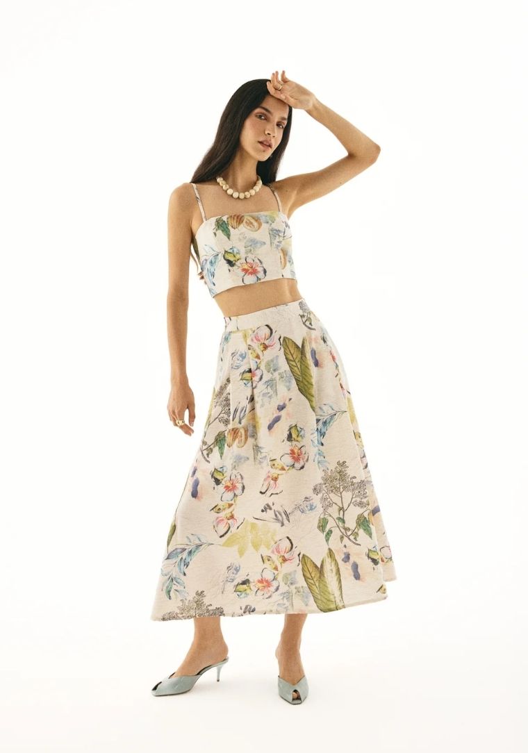 25YETK00562 QUZ Desenli Midi Etek 