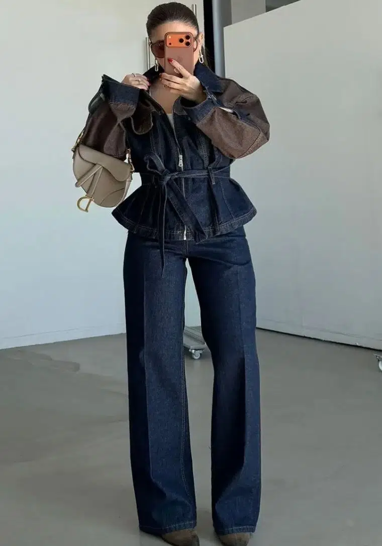 Çift Renk Denim Ceket Pantolon Takım 