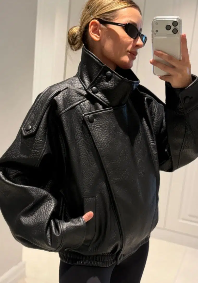 Kaplama Düğme Detay Deri Ceket 