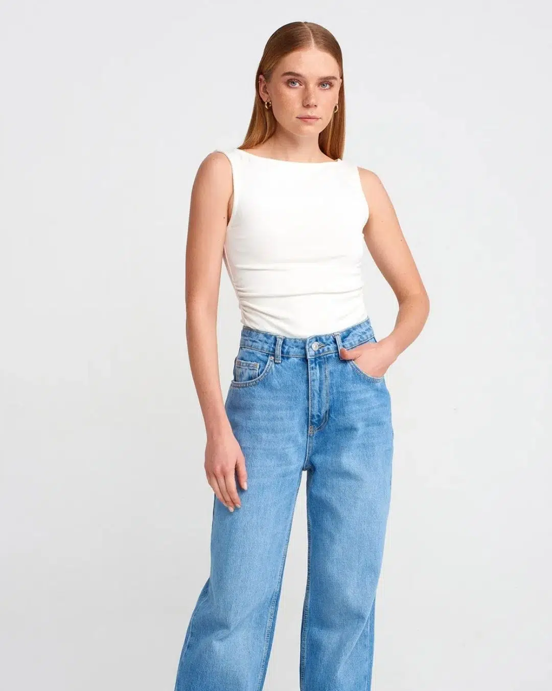 31589 DİL Büzgülü Kayık Yaka Top 