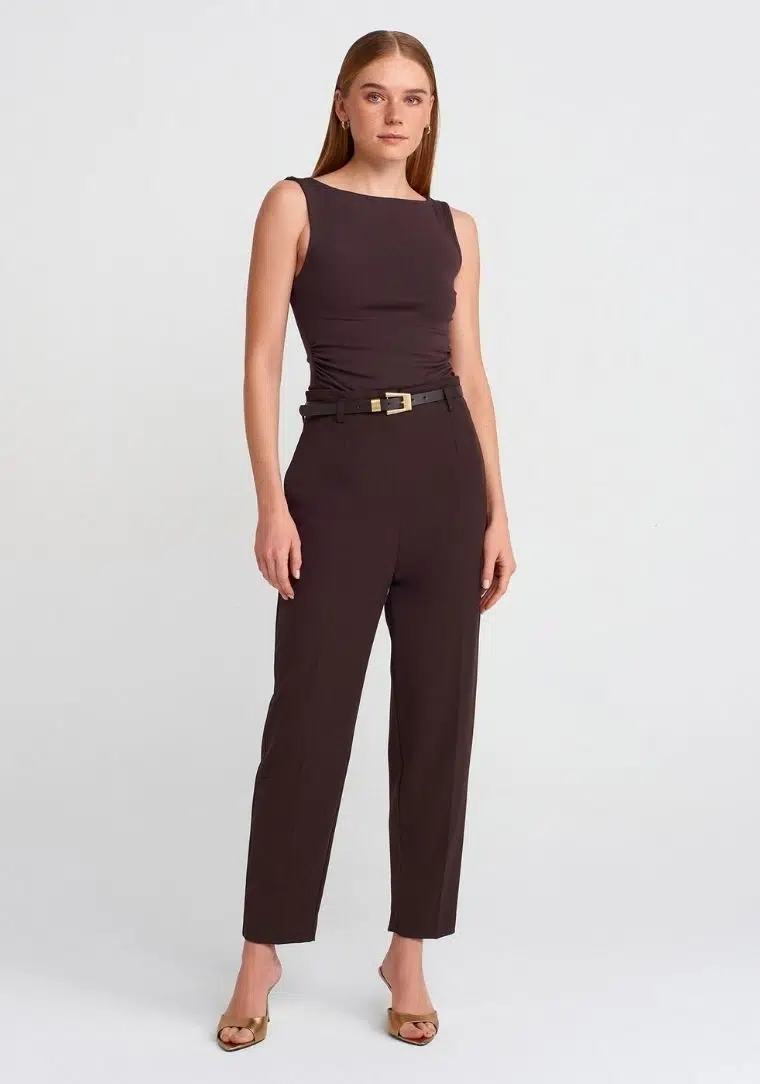 31589 DİL Büzgülü Kayık Yaka Top 