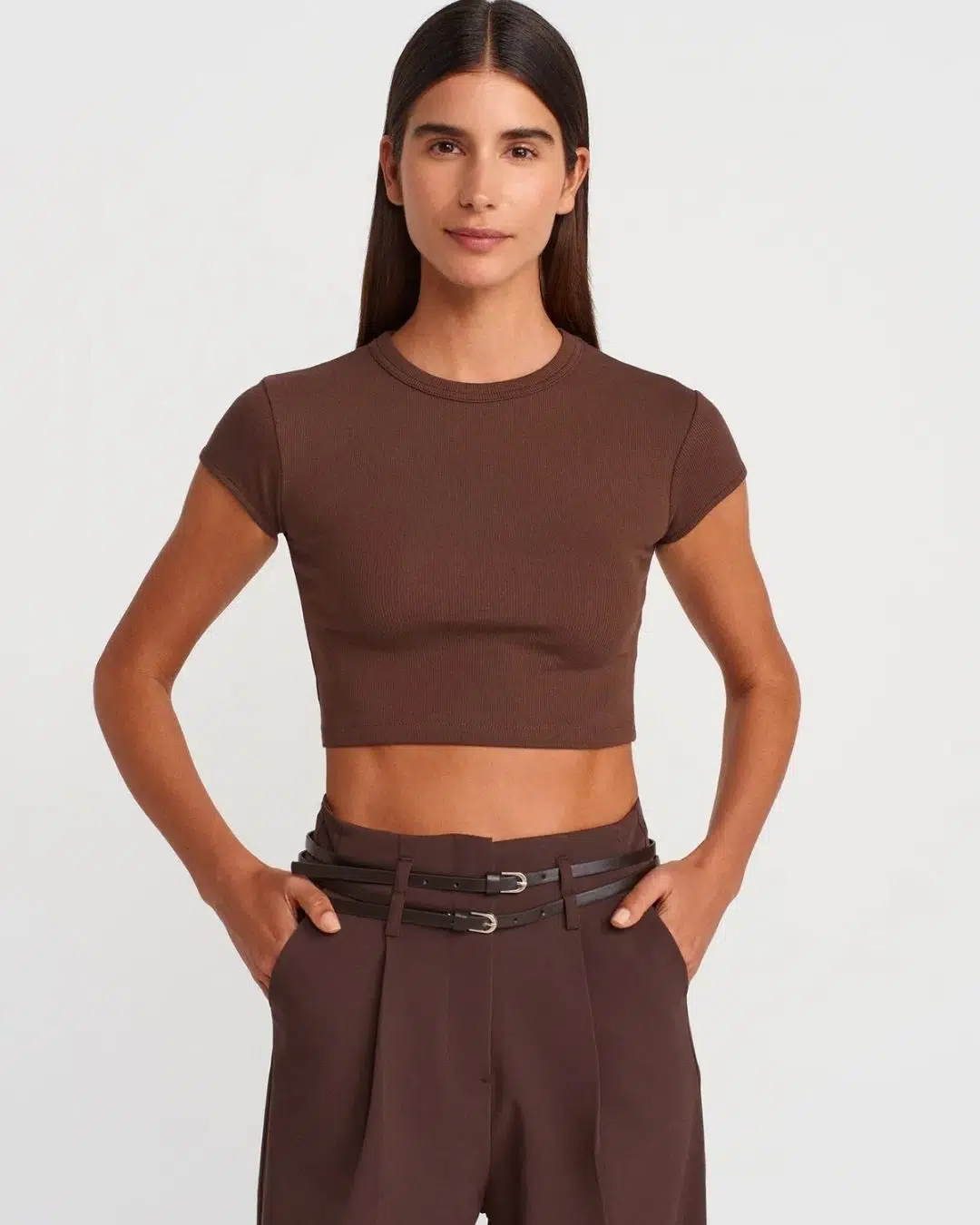 31810 DİL Bisiklet Yaka Crop T-Shirt 