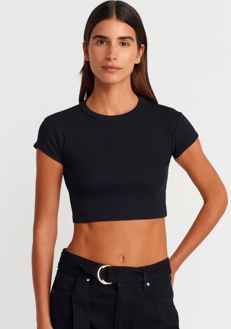 31810 DİL Bisiklet Yaka Crop T-Shirt 