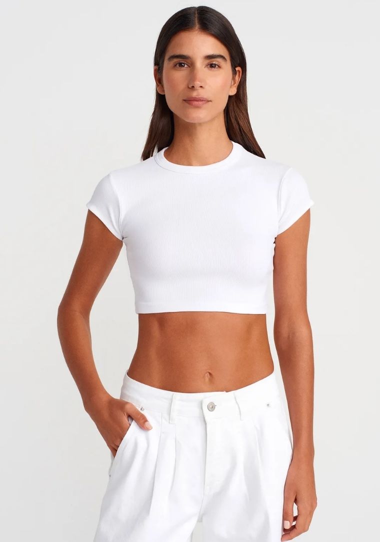 31810 DİL Bisiklet Yaka Crop T-Shirt 