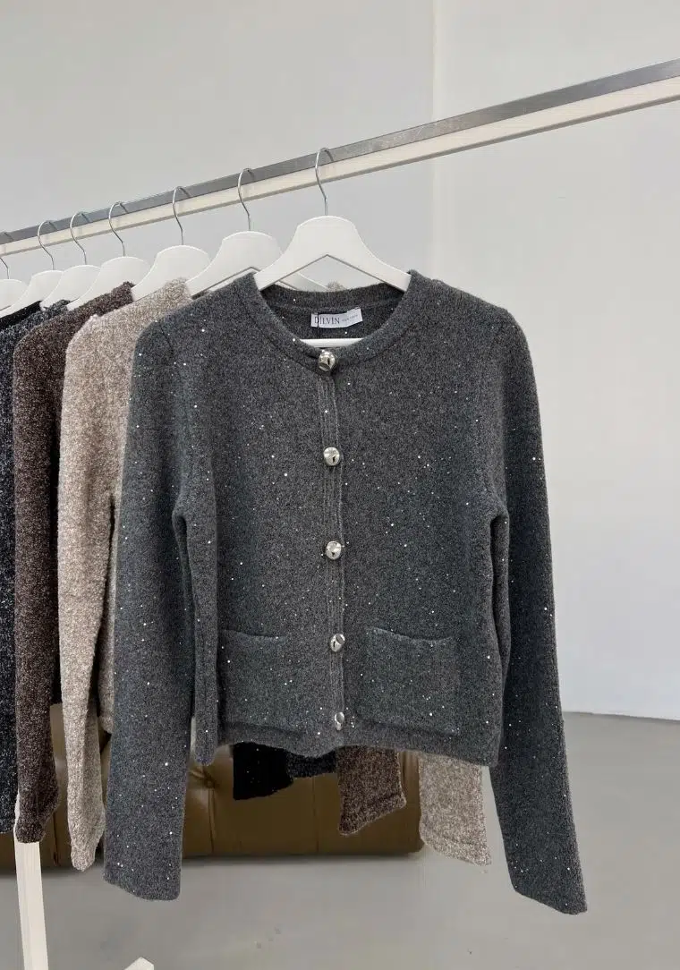 Bisiklet Yaka Pullu Simli Düğmeli Triko Hırka 