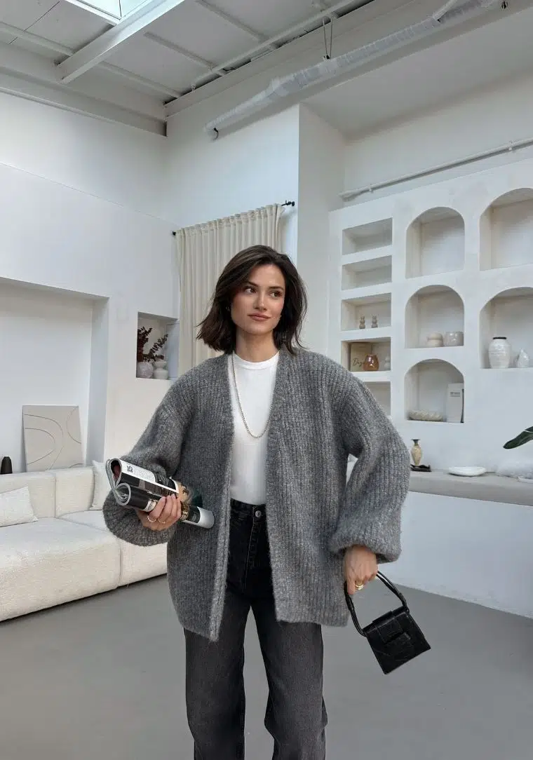 MOODAY Yumuşak Dokulu Dökümlü Triko Hırka 