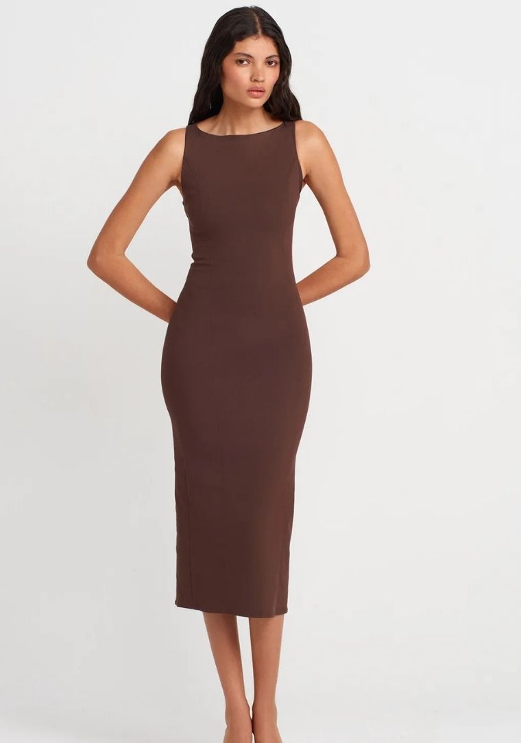 91099 DİL Vücuda Oturan Midi Elbise 