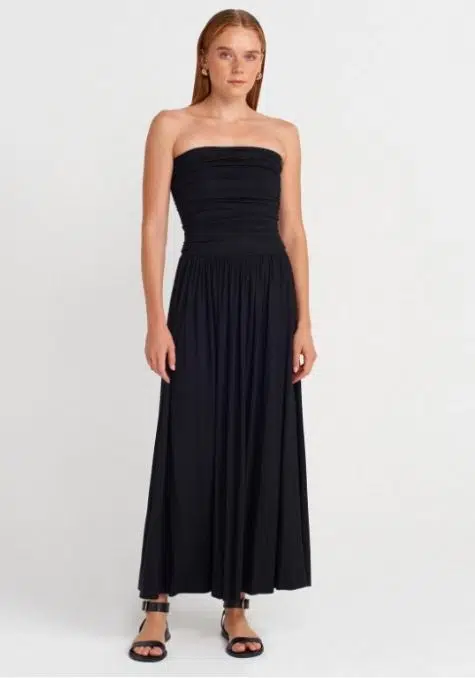 Straplez Büzgülü Elbise 