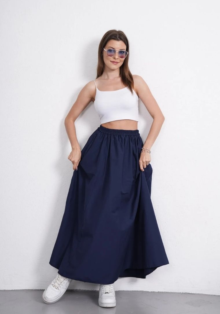 S0017621 BSM Bel Lastik Detaylı Uzun Etek 