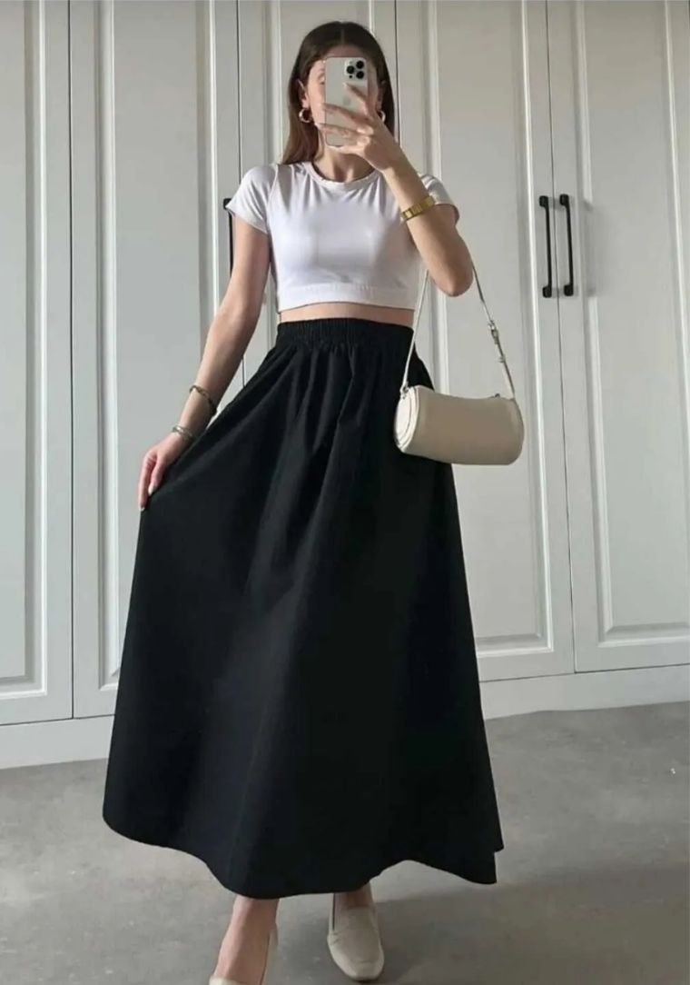 S0017621 BSM Bel Lastik Detaylı Uzun Etek 