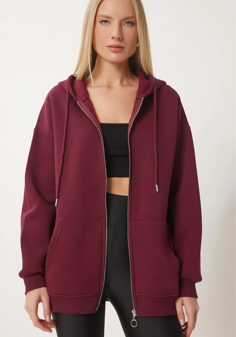 Oversize Kapşonlu Hırka BORDO
