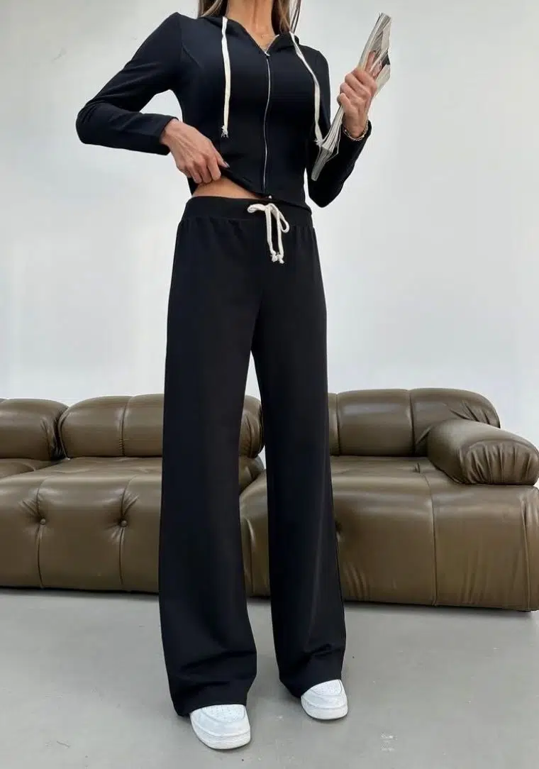 Kapşonlu Hırka Eşofman Takım SİYAH